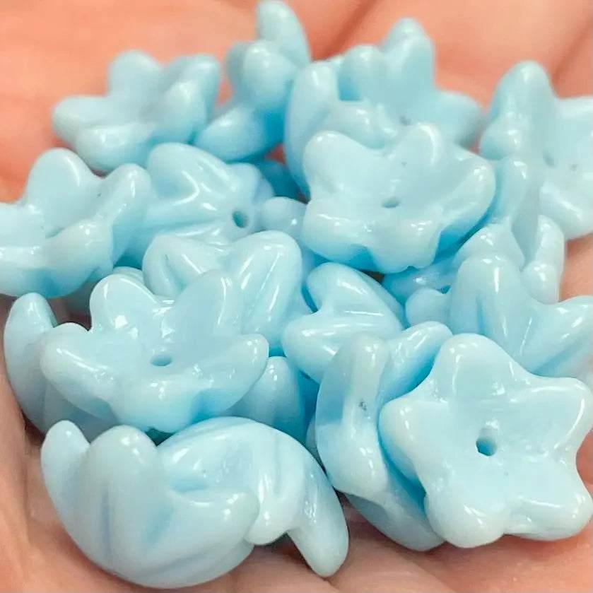 25 Vintage Blue Baby Czech Flower Glass Beads - Sea Beads
