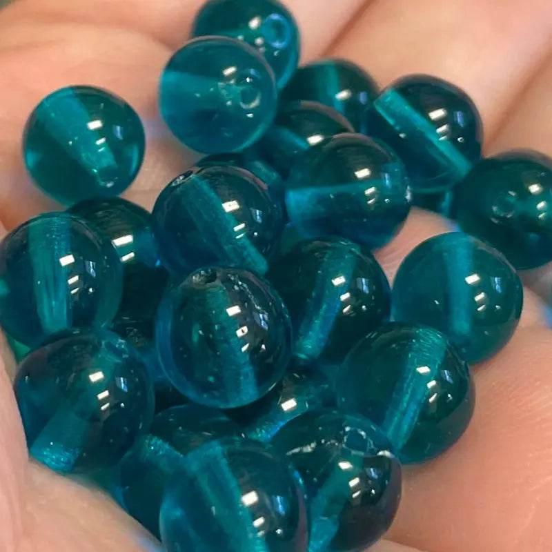 25 Vintage Blue Capri Aqua Czech Round Glass Beads - Sea Beads