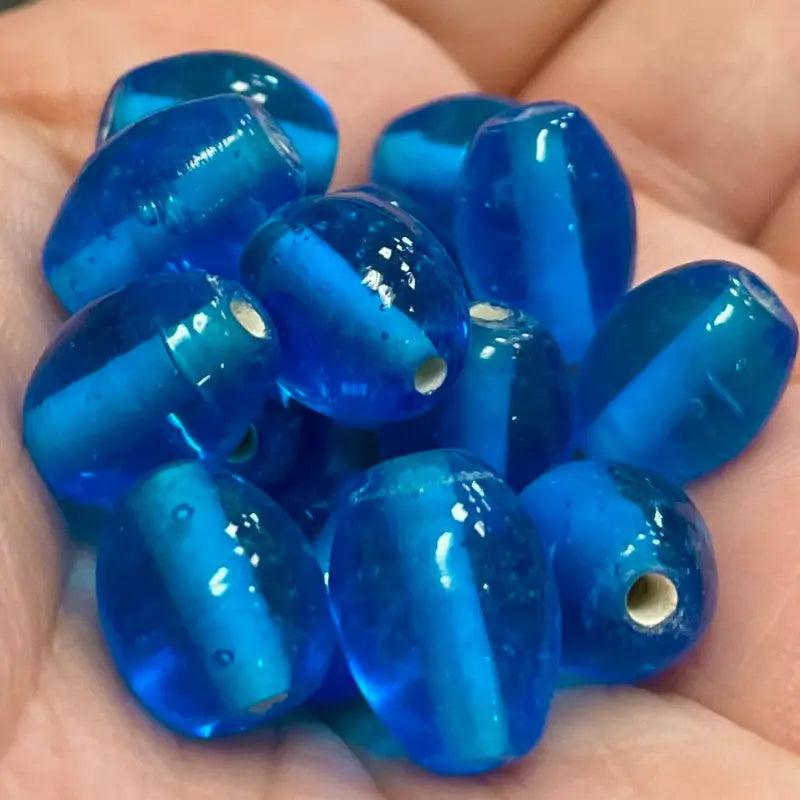 25 Vintage Blue Capri Oval Glass Beads - Sea Beads