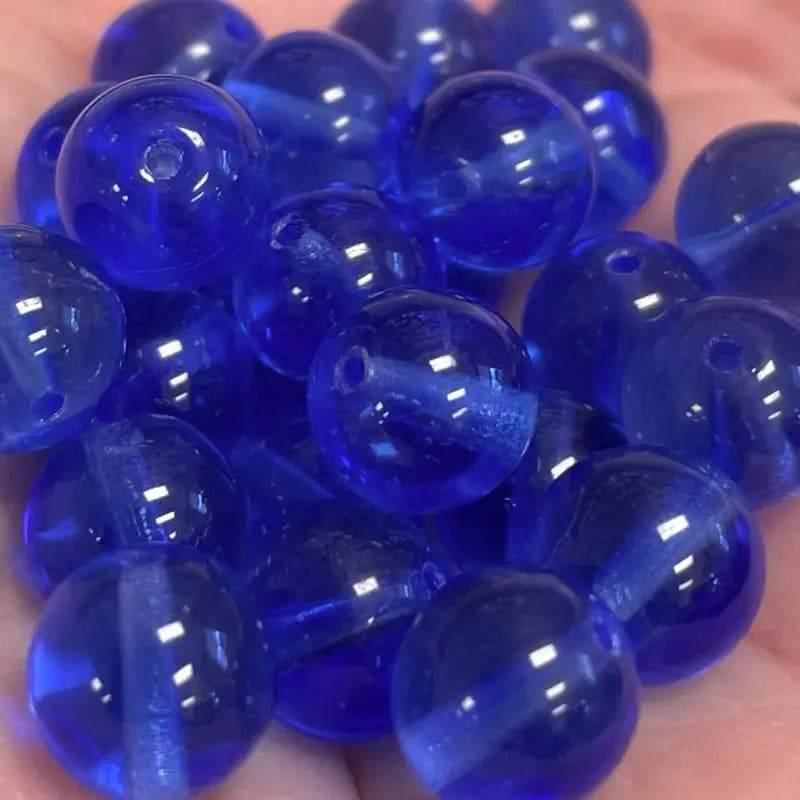 25 Vintage Blue Cobalt Czech Round Glass Beads - Sea Beads