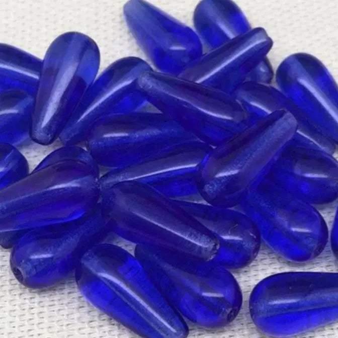 25 Vintage Blue Cobalt Czech Teardrop Glass Beads - Sea Beads