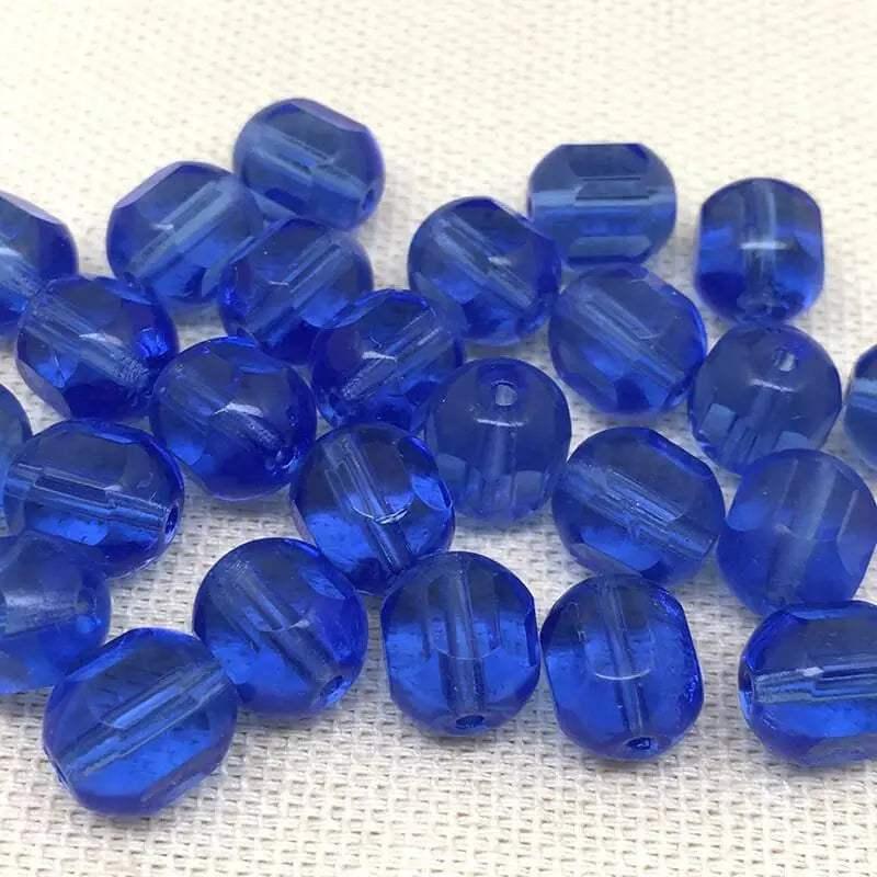 25 Vintage Blue Czech Cathedral Glass Beads - Sea Beads