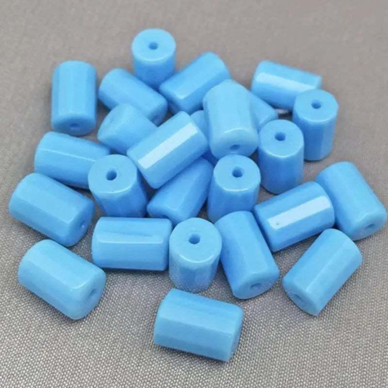 25 Vintage Blue Czech Cylindrical Glass Beads - Sea Beads