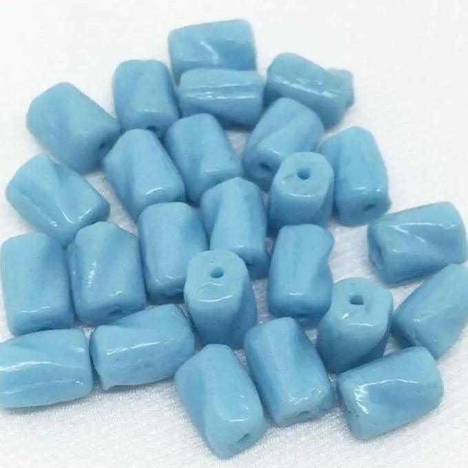 25 Vintage Blue Czech Twisted Cylinder Glass Beads - Sea Beads