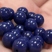 25 Vintage Blue Dark Navy Round Glass Beads - Sea Beads