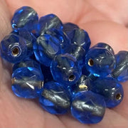 25 Vintage Blue Lined Gold Czech Glass Beads - Sea Beads
