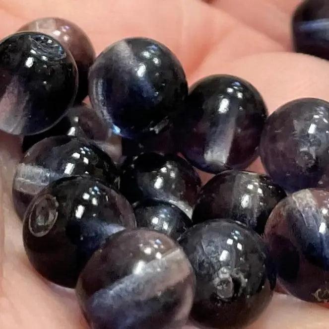 25 Vintage Blue Midnight Clear Czech Round Glass Beads - Sea Beads