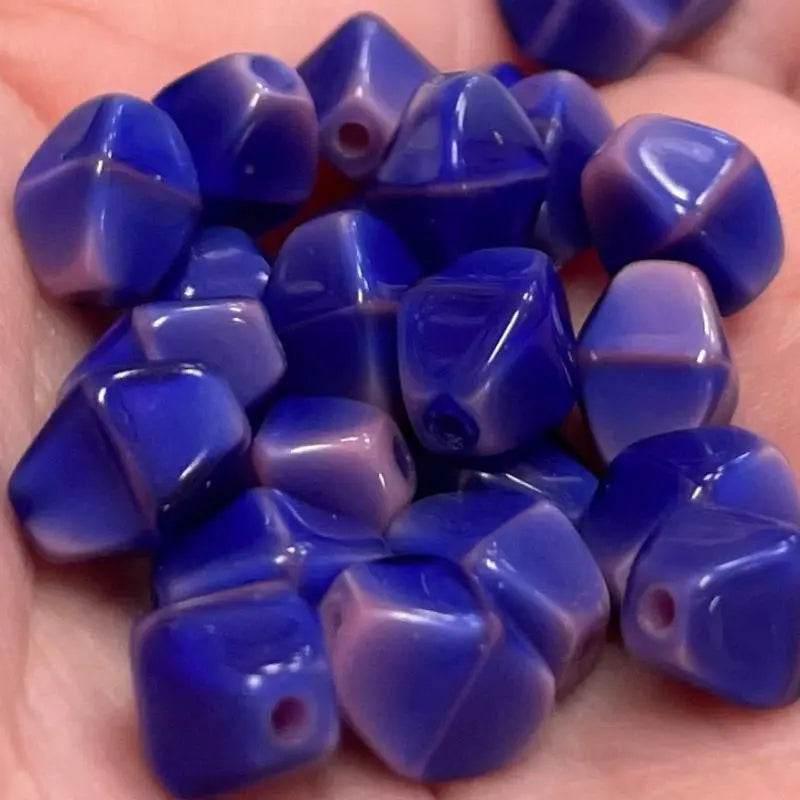 25 Vintage Blue Pink Italian Diamond Bicone Glass Beads - Sea Beads