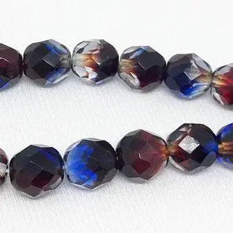 25 Vintage Blue Red Czech Faceted Glass Beads - Sea Beads