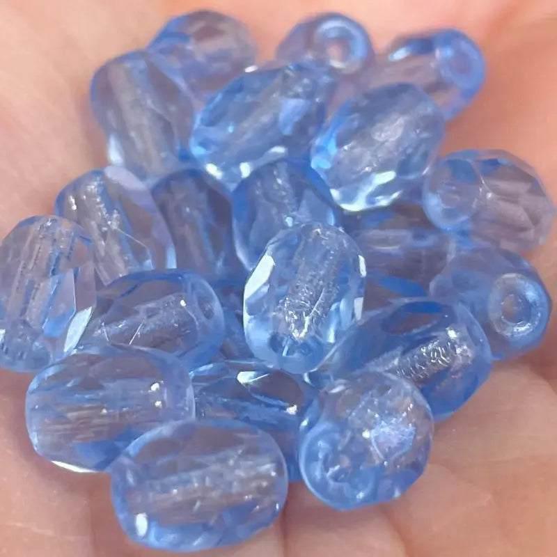 25 Vintage Blue Sapphire Czech Faceted Oval Glass Beads - Sea Beads