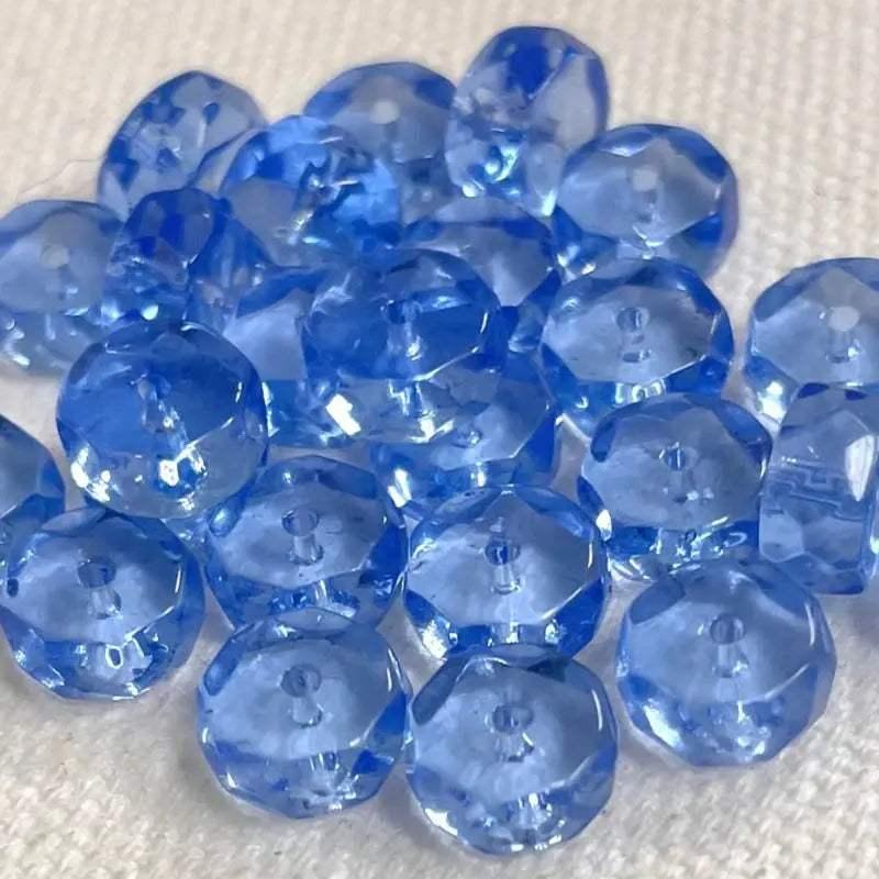 25 Vintage Blue Sapphire Czech Heishi Rondelle Glass Beads - Sea Beads