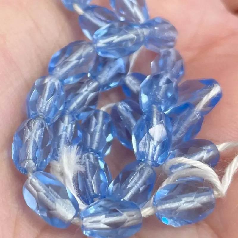25 Vintage Blue Sapphire Czech Oval Faceted Glass Beads - Sea Beads