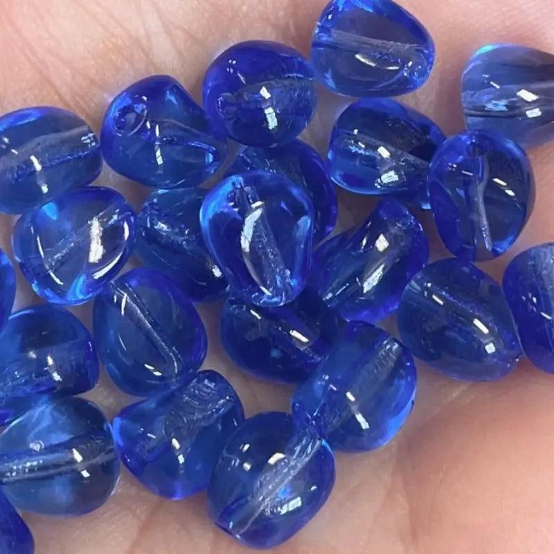 25 Vintage Blue Sapphire Dark German Glass Beads - Sea Beads