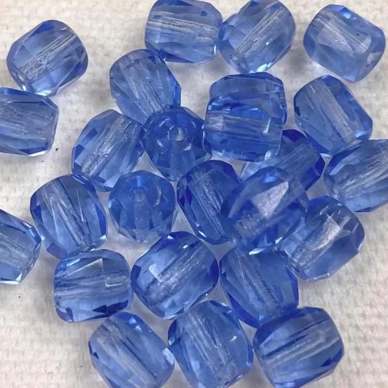 25 Vintage Blue Sapphire Faceted Barrel Glass Beads - Sea Beads