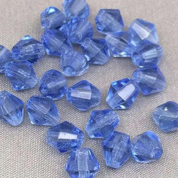 25 Vintage Blue Sapphire Faceted Bicone Glass Beads - Sea Beads