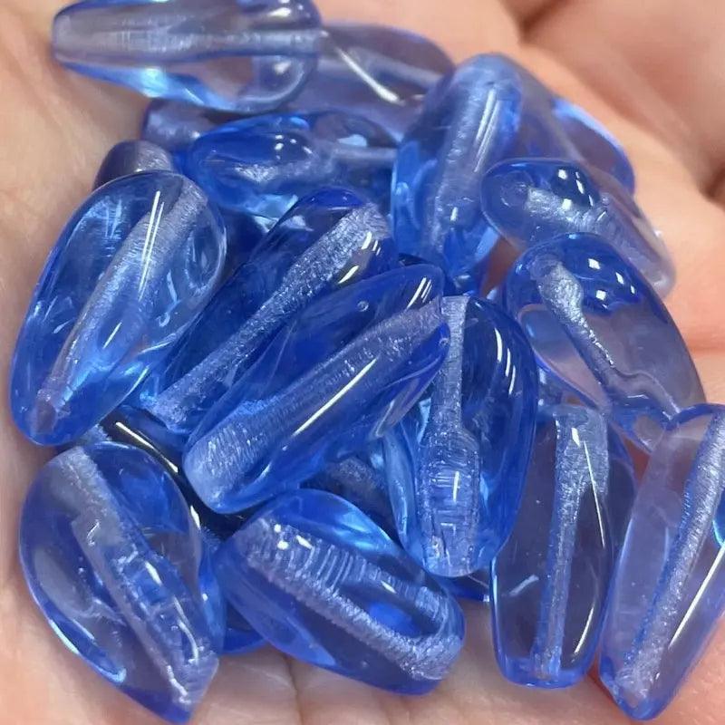 25 Vintage Blue Sapphire Glass Beads - Sea Beads