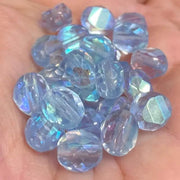 25 Vintage Blue Sapphire Light AB Czech Coin Glass Beads - Sea Beads