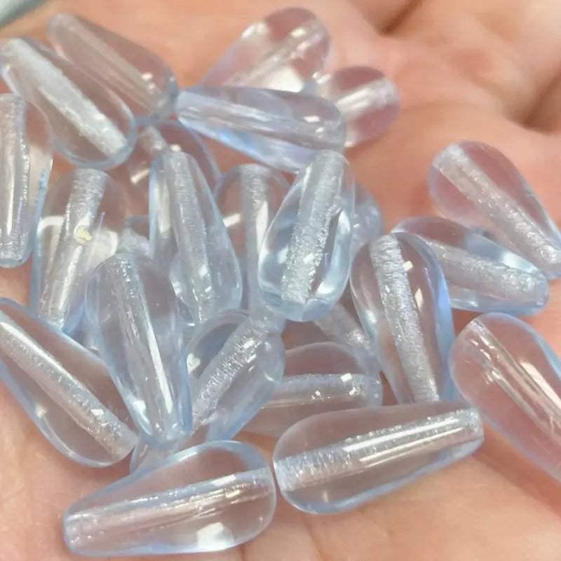 25 Vintage Blue Sapphire Light Czech Teardrop Glass Beads - Sea Beads