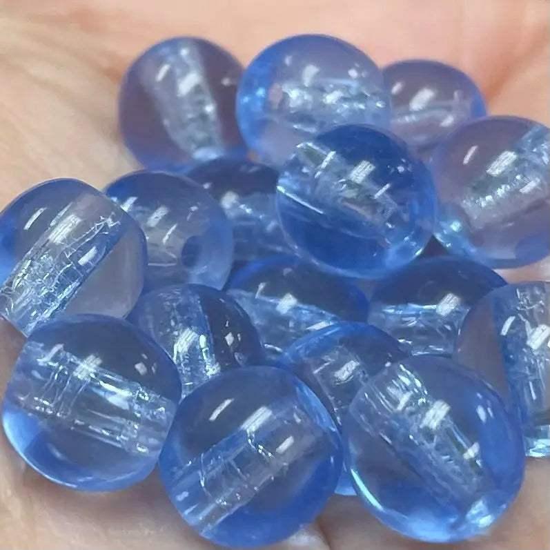 25 Vintage Blue Sapphire Round Glass Beads - Sea Beads