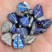 25 Vintage Blue Silver Czech Leaf Glass Beads - Sea Beads