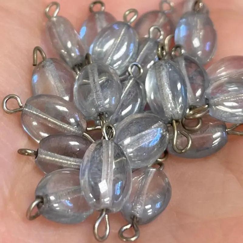 25 Vintage Blue Slate Czech Luster Oval Glass Link Connectors - Sea Beads