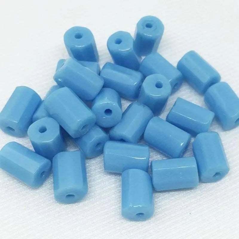 25 Vintage Blue Turquoise Czech Cylindrical Glass Beads - Sea Beads