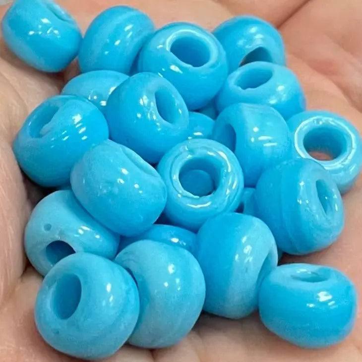 25 Vintage Blue Turquoise Czech Pony Crow Glass Beads - Sea Beads