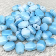 25 Vintage Blue Turquoise White Austrian Oval Glass Beads - Sea Beads