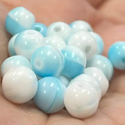 25 Vintage Blue Turquoise White Round Glass Beads - Sea Beads