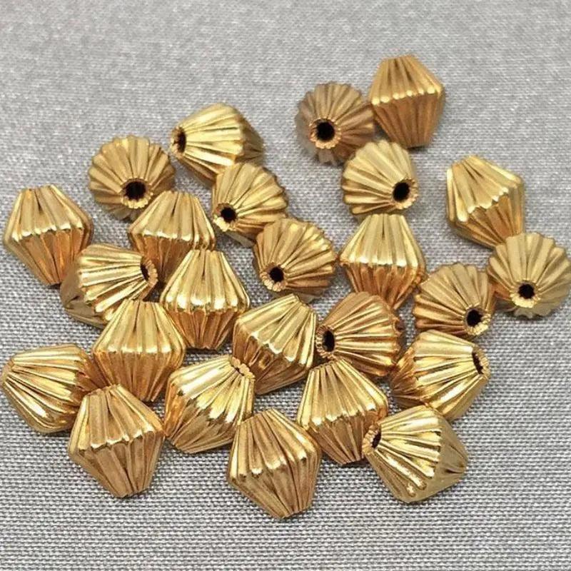 25 Vintage Brass Corrugated Metal Diamond Bicone Beads - Sea Beads