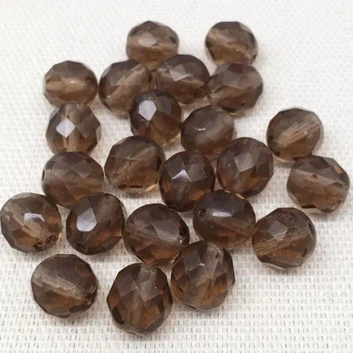 25 Vintage Brown Czech Fire Polished Glass Beads - Sea Beads