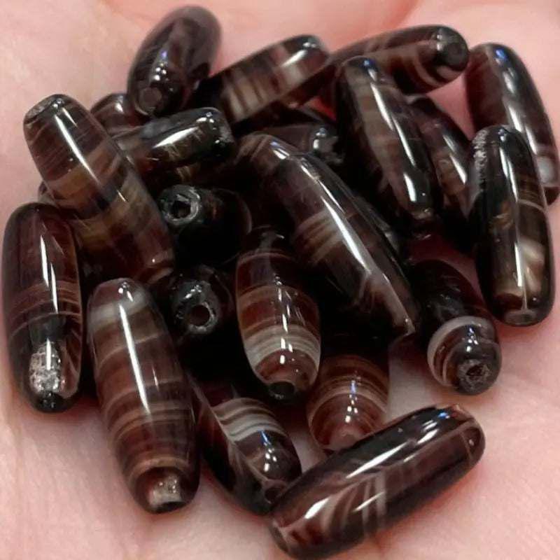 25 Vintage Brown German Striped Oval Glass Beads - Sea Beads