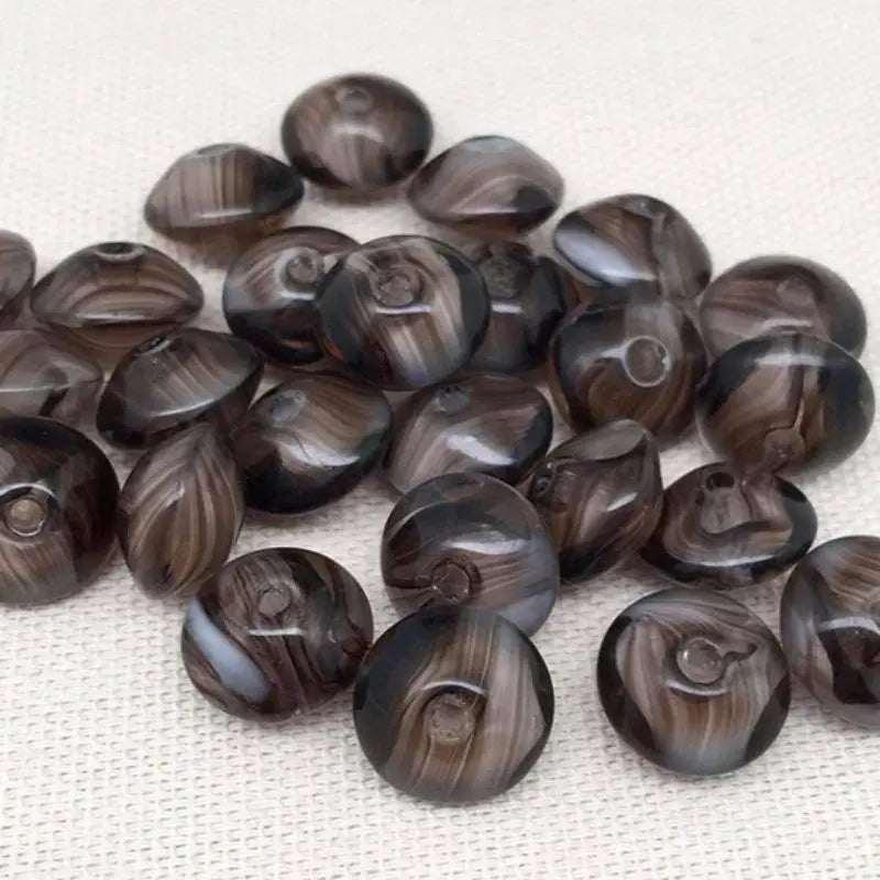 25 Vintage Brown Striped Czech Rondelle Glass Beads - Sea Beads