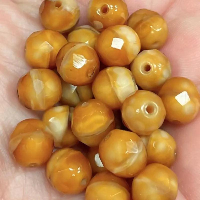 25 Vintage Caramel Czech Fire Polished Glass Beads - Sea Beads
