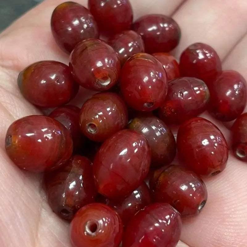 25 Vintage Carnelian Oval Glass Beads - Sea Beads