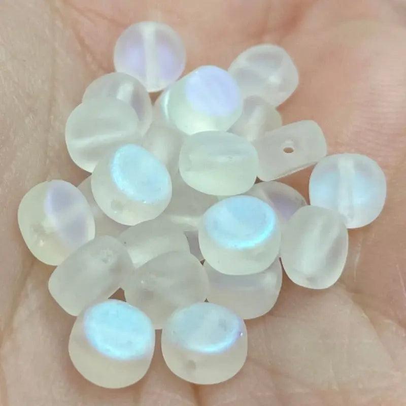 25 Vintage Clear AB Czech Matte Coin Glass Beads - Sea Beads