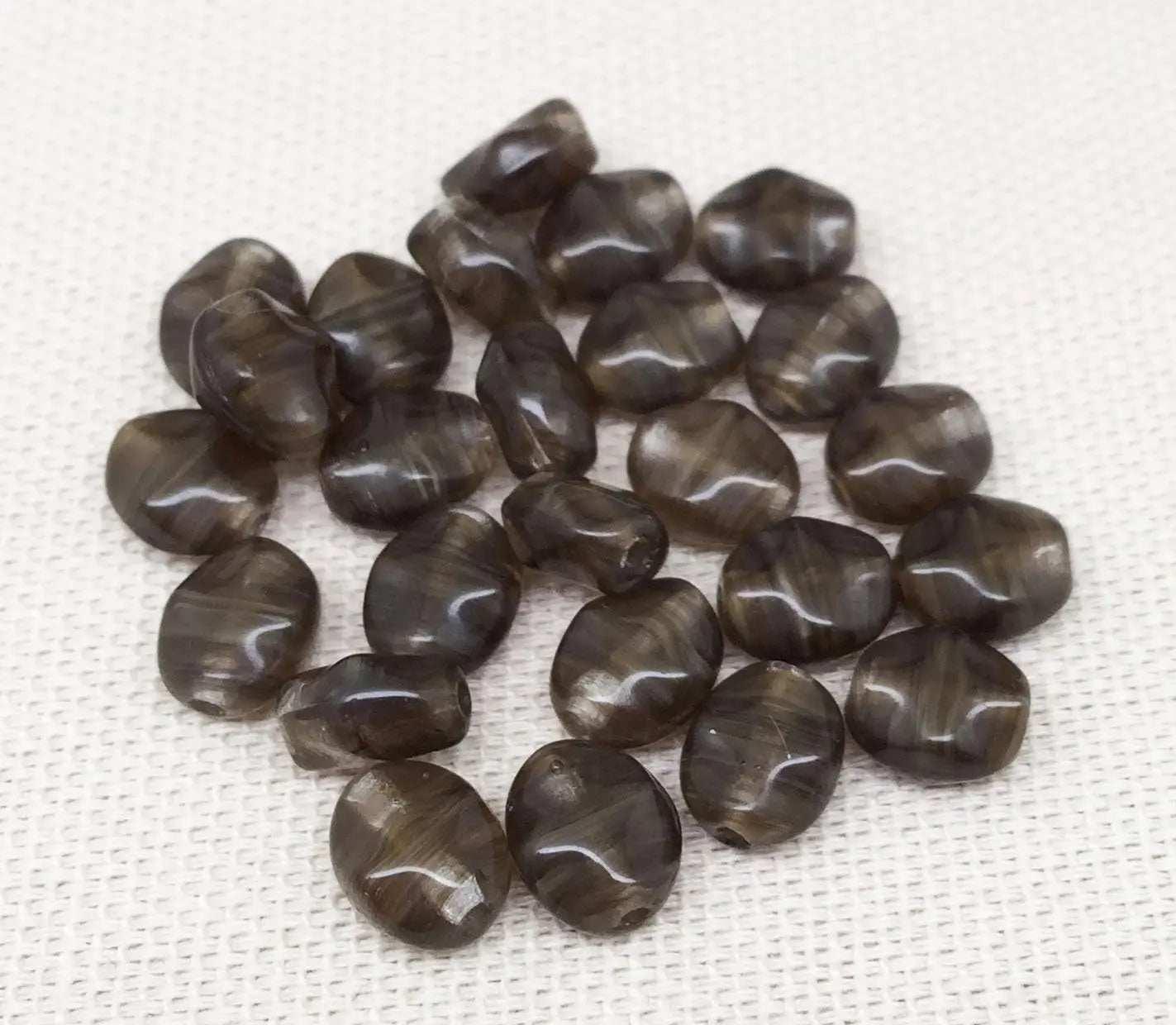 25 Vintage Creamy Brown Czech Oval Glass Beads - Sea Beads