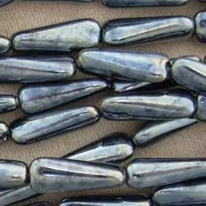 25 Vintage Czech Hematite Teardrop Glass Beads #4964 - Sea Beads