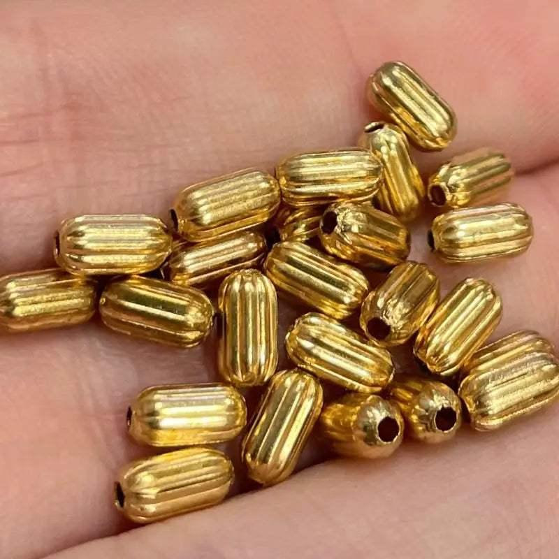 25 Vintage Gold Plated Ribbed Oval Metal Beads - Sea Beads