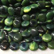 25 Vintage Green Czech Coin Round Glass Beads - Sea Beads