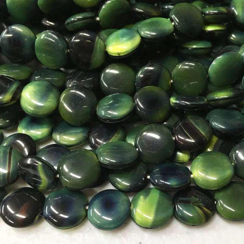 25 Vintage Green Czech Coin Round Glass Beads - Sea Beads
