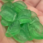 25 Vintage Green Czech Matte Leaf Glass Beads - Sea Beads