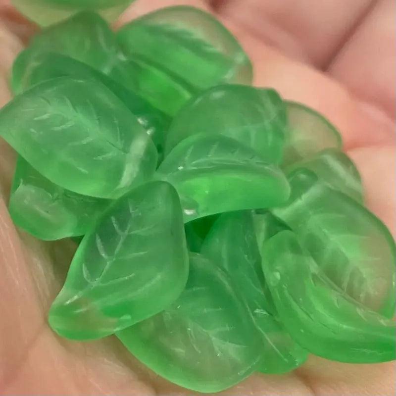 25 Vintage Green Czech Matte Leaf Glass Beads - Sea Beads