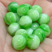 25 Vintage Green Czech Round Striped Glass Beads - Sea Beads