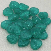 25 Vintage Green Emerald Czech Matte Leaf Glass Beads - Sea Beads