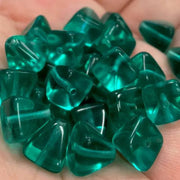 25 Vintage Green Emerald Czech Pyramid Glass Beads - Sea Beads