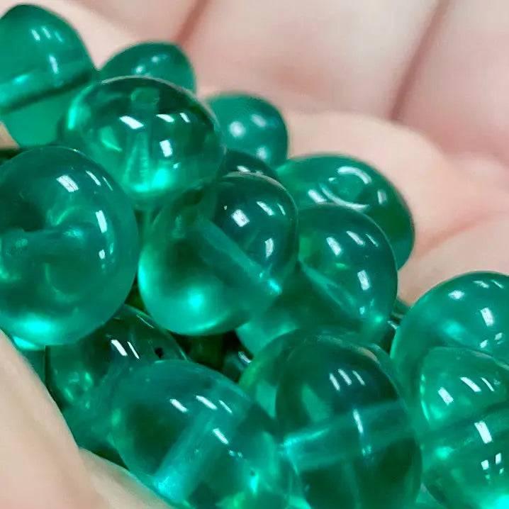 25 Vintage Green Emerald Czech Rondelle Glass Beads - Sea Beads