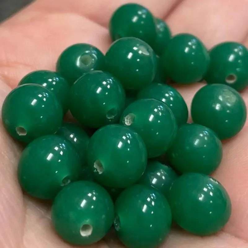 25 Vintage Green Japan Opal Round Glass Beads - Sea Beads
