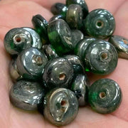 25 Vintage Green Luster Rondelle Glass Beads - Sea Beads