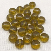 25 Vintage Green Olive Golden Round Glass Beads - Sea Beads